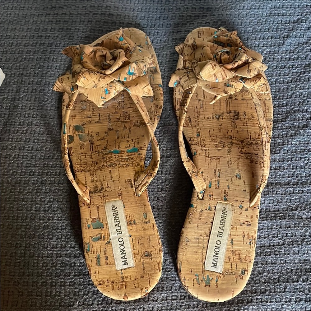 Manolo Blahnik Tan Sandals with Decorative Bows
